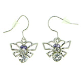 butterfly Dangle-Earrings With Crystal Accents Silver-Tone & Purple Colored #1833