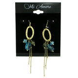 Gold-Tone & Blue Colored Metal Dangle-Earrings With Bead Accents #1834