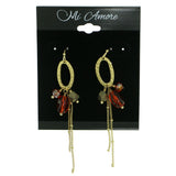 Gold-Tone & Red Colored Metal Dangle-Earrings With Bead Accents #1836