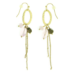 Gold-Tone & Pink Colored Metal Dangle-Earrings With Bead Accents #1837