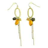 Gold-Tone & Brown Colored Metal Dangle-Earrings With Bead Accents #1838