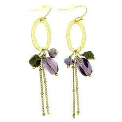 Gold-Tone & Purple Colored Metal Dangle-Earrings With Bead Accents #1839