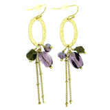 Gold-Tone & Purple Colored Metal Dangle-Earrings With Bead Accents #1839