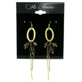 Gold-Tone & Purple Colored Metal Dangle-Earrings With Bead Accents #1839