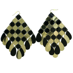 Gold-Tone & Black Colored Metal Dangle-Earrings With Drop Accents #1842