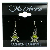butterfly Dangle-Earrings With Crystal Accents Silver-Tone & Green Colored #1841