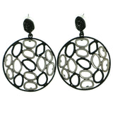 Silver-Tone & Black Colored Metal Drop-Dangle-Earrings With Crystal Accents #1844