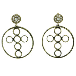 Gold-Tone Metal Drop-Dangle-Earrings With Crystal Accents #1845