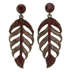 Red Metal Drop-Dangle-Earrings With Crystal Accents #1847