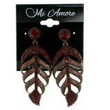 Red Metal Drop-Dangle-Earrings With Crystal Accents #1847