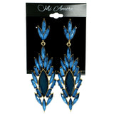 Gold-Tone & Blue Colored Metal Drop-Dangle-Earrings With Crystal Accents #1854