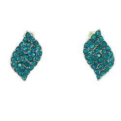 leaf Stud-Earrings With Crystal Accents Silver-Tone & Blue Colored #1856