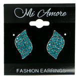 leaf Stud-Earrings With Crystal Accents Silver-Tone & Blue Colored #1856
