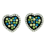 heart Stud-Earrings With Crystal Accents Silver-Tone & Multi Colored #1857