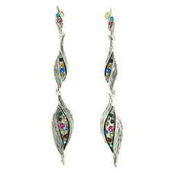 Silver-Tone & Multi Colored Metal Drop-Dangle-Earrings With Crystal Accents #1858