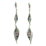 Silver-Tone & Multi Colored Metal Drop-Dangle-Earrings With Crystal Accents #1858