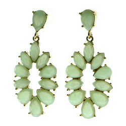 Gold-Tone & Green Colored Metal Dangle-Earrings With Faceted Accents #569