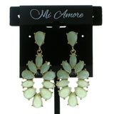 Gold-Tone & Green Colored Metal Dangle-Earrings With Faceted Accents #569
