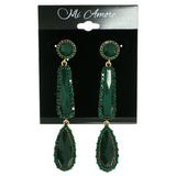 Green & Gold-Tone Colored Metal Drop-Dangle-Earrings With Crystal Accents #1861