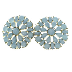 Gold-Tone & Blue Colored Metal Stud-Earrings With Stone Accents #1862