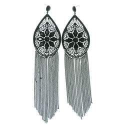 Filigree Tassel-Earrings With Faceted Accents  Black Color #1866