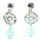 Silver-Tone & Blue Colored Metal Drop-Dangle-Earrings With Faceted Accents #1870