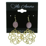 Gold-Tone & Pink Colored Metal Drop-Dangle-Earrings With Stone Accents #1871