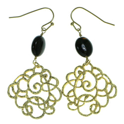 Filigree Drop-Dangle-Earrings With Bead Accents Gold-Tone & Black Colored #1872