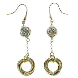 Gold-Tone Metal Drop-Dangle-Earrings With Crystal Accents #1874