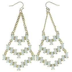 Gold-Tone & White Colored Metal Dangle-Earrings With Faceted Accents #1876