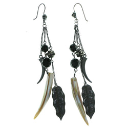 Gray & Black Colored Metal Dangle-Earrings With Drop Accents #1877