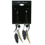 Gray & Black Colored Metal Dangle-Earrings With Drop Accents #1877