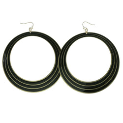 Gold-Tone & Black Colored Metal Hoop-Earrings #1879