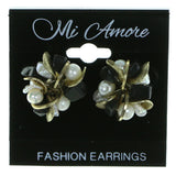 Gold-Tone & Black Colored Metal Stud-Earrings With Bead Accents #1882