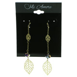 Leaf Drop-Dangle-Earrings With Faceted Accents Gold-Tone & Purple Colored #1887