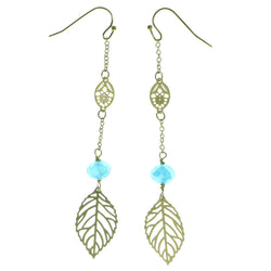 Leaf Drop-Dangle-Earrings With Faceted Accents Gold-Tone & Blue Colored #1888