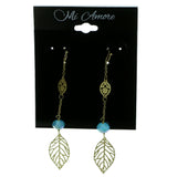 Leaf Drop-Dangle-Earrings With Faceted Accents Gold-Tone & Blue Colored #1888