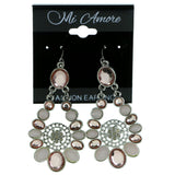 Silver-Tone & Pink Colored Metal Dangle-Earrings With Faceted Accents #1895