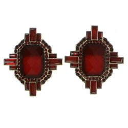 Gold-Tone & Red Colored Metal Stud-Earrings With Crystal Accents #1898