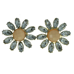 Flower Stud-Earrings With Faceted Accents Gold-Tone & Pink Colored #1902