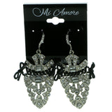 Silver-Tone & Black Colored Metal Dangle-Earrings With Crystal Accents #1905