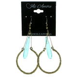 Gold-Tone & Blue Colored Metal Drop-Dangle-Earrings With Faceted Accents #1904