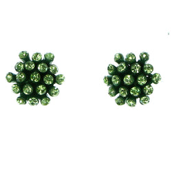 Green Metal Stud-Earrings With Crystal Accents #1906