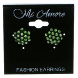 Green Metal Stud-Earrings With Crystal Accents #1906