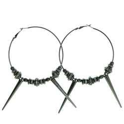 Spike Hoop-Earrings With Crystal Accents  Silver-Tone Color #1907