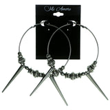 Spike Hoop-Earrings With Crystal Accents  Silver-Tone Color #1907