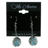 Filigree Drop-Dangle-Earrings With Faceted Accents Silver-Tone & Blue Colored #1912