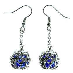 Filigree Dangle-Earrings With Faceted Accents Silver-Tone & Blue Colored #1914