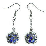 Filigree Dangle-Earrings With Faceted Accents Silver-Tone & Blue Colored #1914