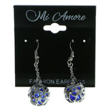 Filigree Dangle-Earrings With Faceted Accents Silver-Tone & Blue Colored #1914